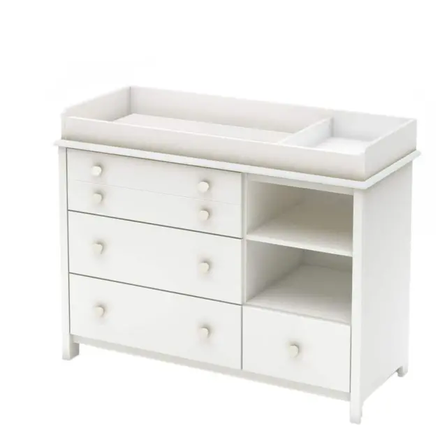 South Shore Changing Table 47.25"W 4Drawer Pure White Classic Solid Wood Modern
