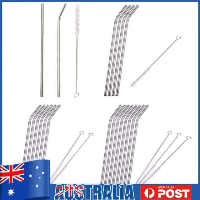 Straws Stainless Steel Metal Straw with 1/2/3 Cleaner Brush Kits for Home Party
