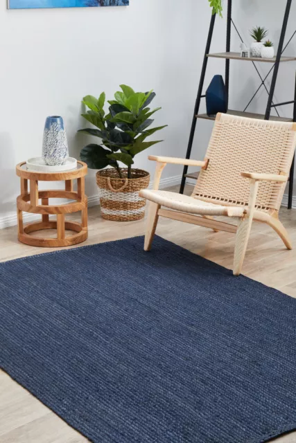 Jute Sisal Navy Blue Soft Floor Rug Hand-Made Modern Rug Carpet *NEW*