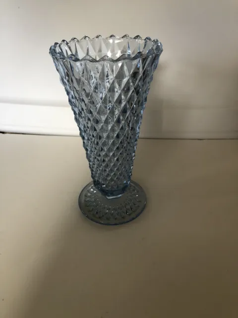 Vintage Indiana Glass Diamond Point Vase Regal Blue Beautiful 8" Tall