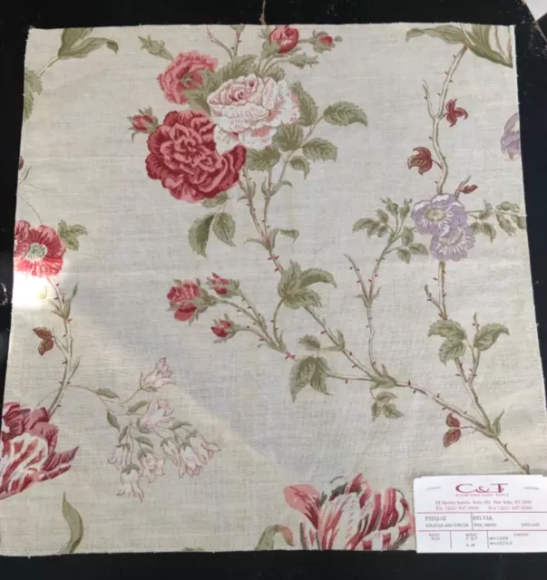 COLEFAX & FOWLER  Sylvia in Pink, Green 17 1/2 x 18" Floral Fabric Sample