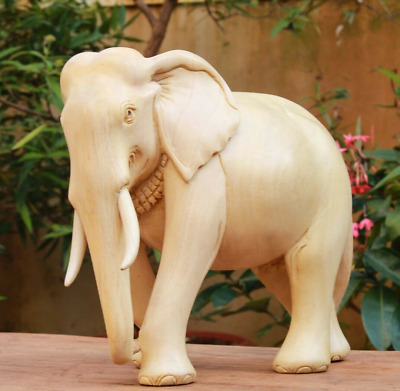 White Elephant Statue Wooden Airavata Sculpture Airavat Animal Home Decor Rare