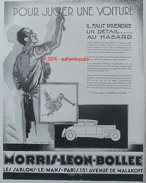 Publicite Automobile Morris Leon Bollee Juger Un Detail De 1928 Ad Pub Art Deco