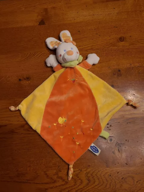 Doudou peluche MOTS D 'ENFANTS LAPIN ORANGE  JAUNE oiseau ÉTAT NEUF JAMAIS SERVI