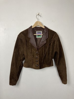 VINTAGE 1990s Ann Harvey Morbida in Vera Pelle Marrone 3/4 Blazer Jacket Coat Taglia 16 