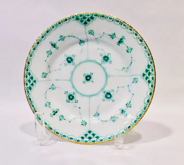 Royal Copenhagen, Green Fluted Lace Plate, Gold Rim, Made In Denmark.