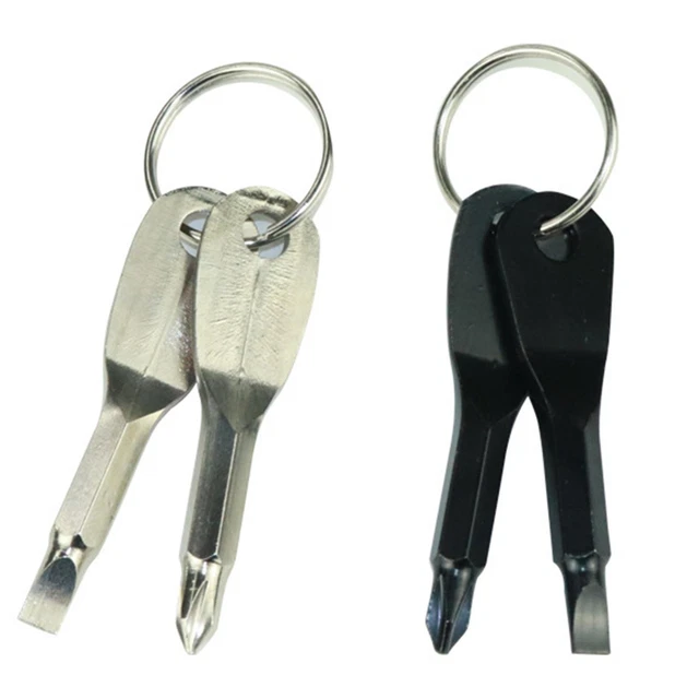 Pocket Screwdriver Keychain Cross Slot Flat Head Cross Mini Stainless Steel Tool