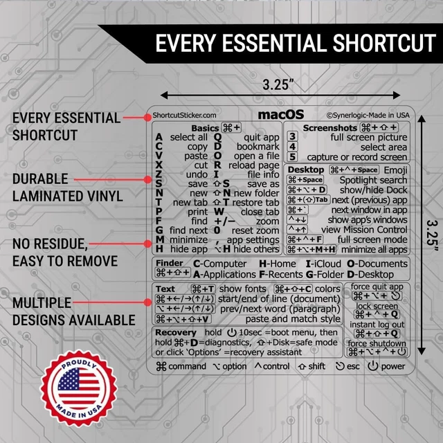 SYNERLOGIC MAC OS Shortcuts Sticker | Keyboard Stickers for macOS | No ...