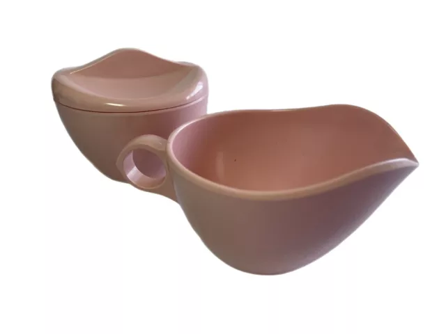 Pink creamer and sugar bowl with lid Windsor Melmac Retro 1950 Melamine VTG MCM