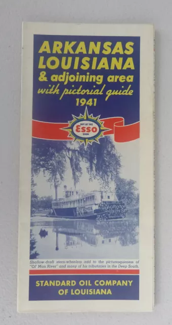 1941 Arkansas Louiisana road map Esso oil gas pictorial guide steamboat cover
