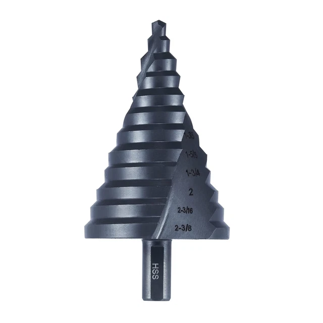 12 Sizes Step Drill Bit, 1/4 to 2-3/8 Inch Black High Speed Steel Drill Cone Bit