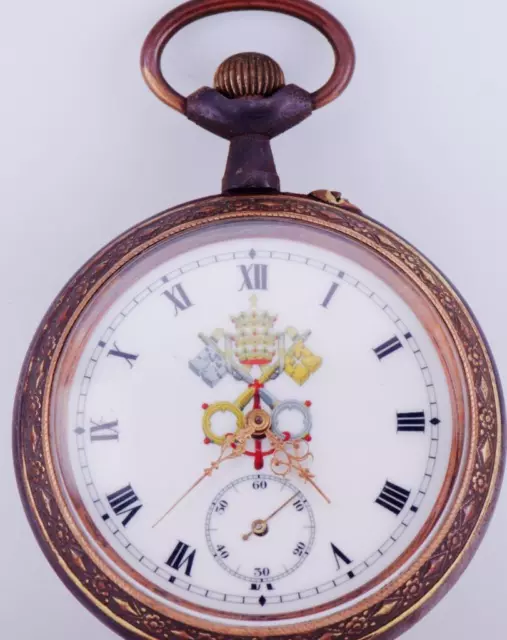 Antique Extragrande Premio Reloj de Bolsillo Vaticano Abrigo De Arms-Pope Leo