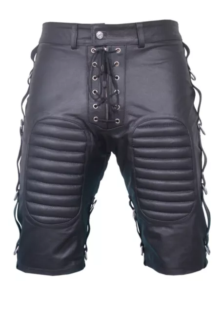 MENS REAL COW LEATHER BLACK SHORTS Clubwear or Bondage Genuine MOST SIZES