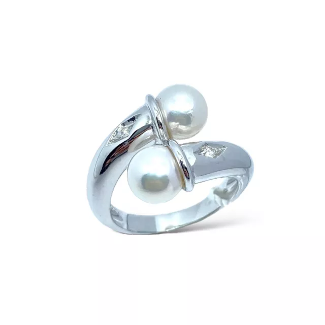 Anello Asayo in Oro Bianco 750% con Perla di Acqua Salata Naturale e Diamanti