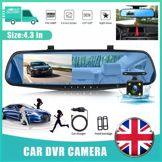 Mirror Dual Lens Dash Cam FHD Car DVR Camera Front and Rear Video Night Recorder