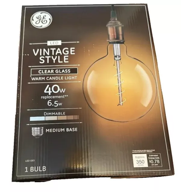 NEW 4x Large 8" GE Vintage Style Clear Glass Warm Light Bulb 40W LED GE G63 x4