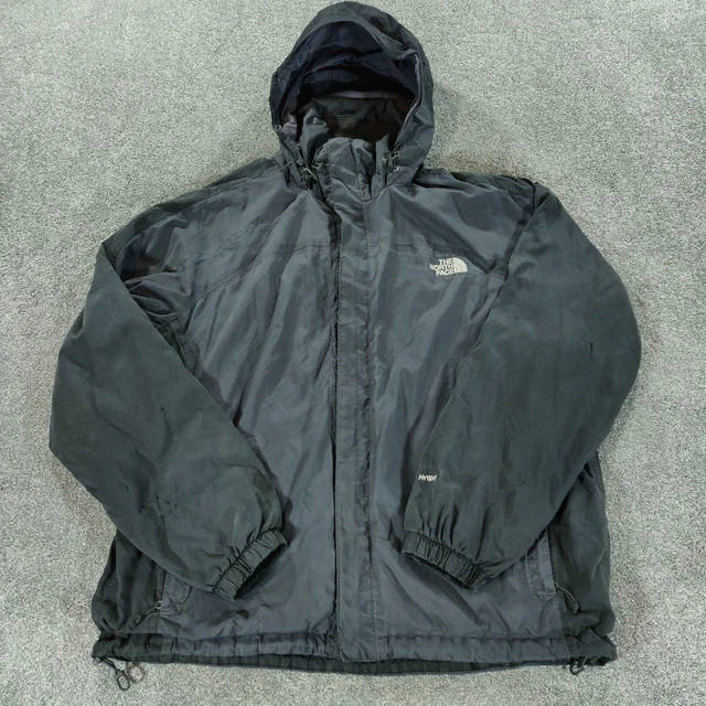 The North Face Mens HyVent Hooded Rain Jacket Grey Size L Regular Designer Lined