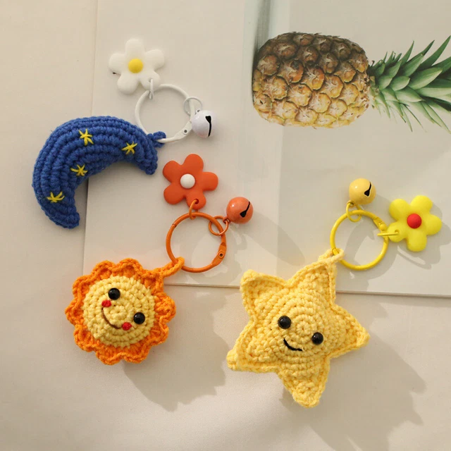 DIY Little Sun Keychain Warm Cute Wool Crochet Sunflower Ladies Bag Car Penda W1