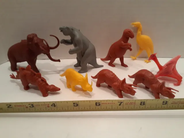 LOT OF 9 TOY DINOSAURS FROM MARX and MPC includes WOOLY MAMMOTH