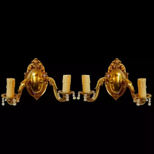 Antique french bronze and crystal pair of sconces 1182