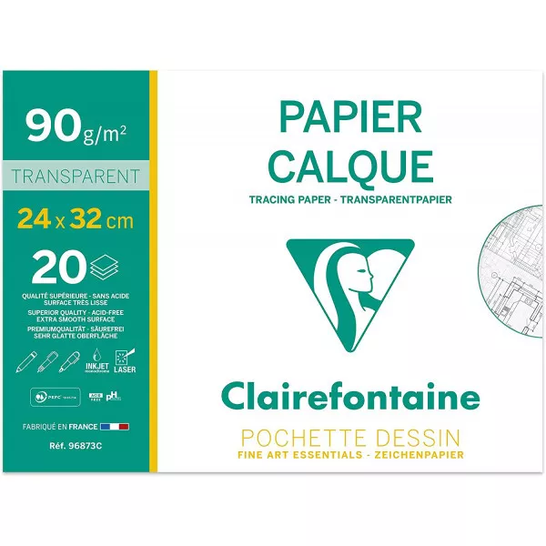 Papier Calque A4 + 24 x32 cm 20 feuilles 90g Clairefontaine