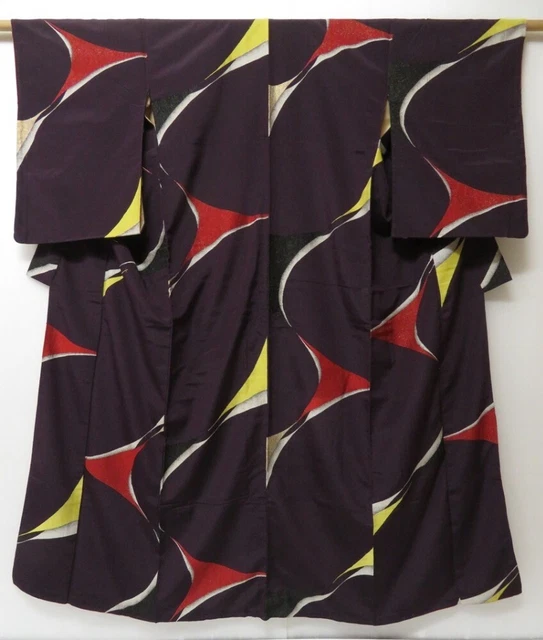 2127T01z940 Vintage Japanese Kimono Silk OMESHI KOMON  Dark purple