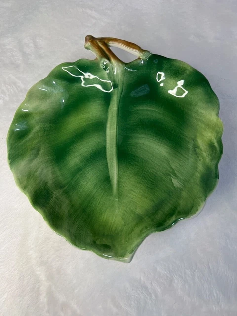 Vtg Handpainted Italian Pottery 8.5” Green Leaf Dish/Bowl Made In Italy 