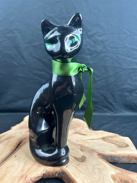 Vintage Halloween Black Cat With Green Eyes 8" Ceramic Mid Century Modern