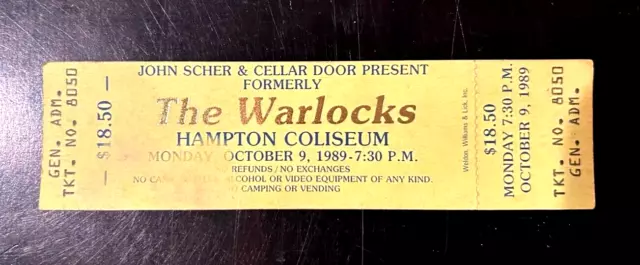 1989 GRATEFUL DEAD WARLOCKS Unused Concert Ticket Stub HAMPTON COLISEUM VIRGINIA
