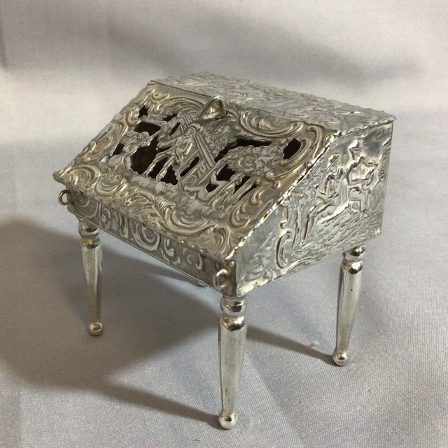 Rare 1894 Solid Silver Miniature Bureau On Four Legs Imported Dutch Pseudo Hanau