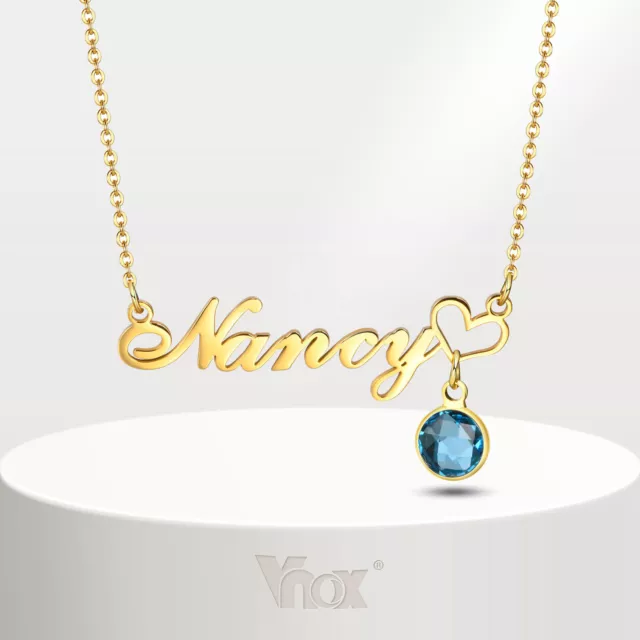 Vnox Personalised ANY NAME Necklace CUSTOM FONT Stainless Steel Pendant Chain