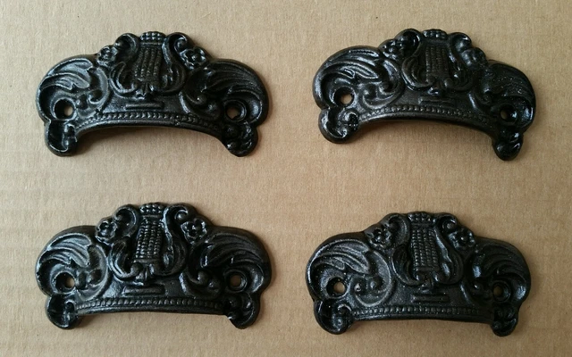 2 Pairs Drawer Pulls Embossed Cast Iron Ornate Victorian Style #59