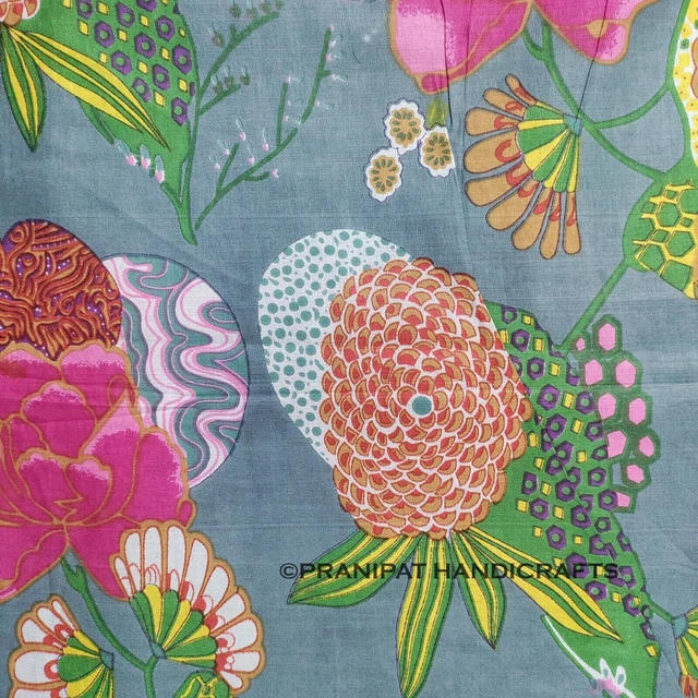 Indien Imprimé Tropical Hippie Coton Doux de Luxe Gris Robe Faisant Tissu Yard