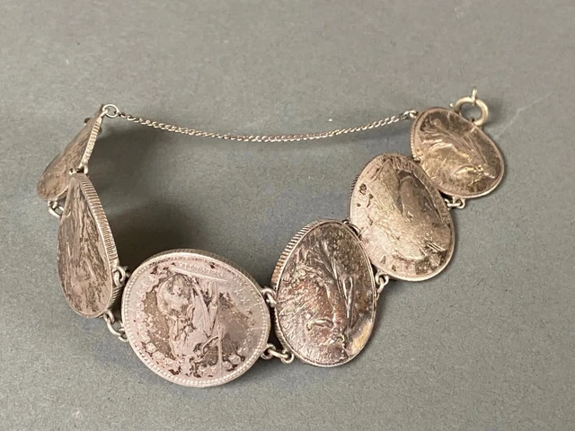 Lot De 2 Bijoux En Argent 835 Historicisme - Collier Et Bracelet Avec Grenats Et Perles - Bon état Avec Patine