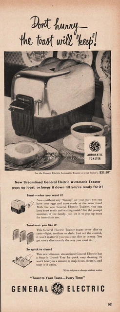 1950 General Electric GE Automatic Toaster vintage kitchen decor print ad