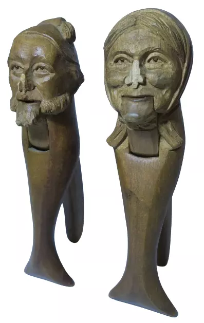 NUTCRACKER BEARDED MAN  & OLD WOMAN CARVED WOOD German Black Forest 🏅