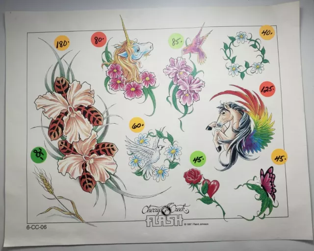 Hoja de tatuaje de unicornio vintage de Cherry Creek