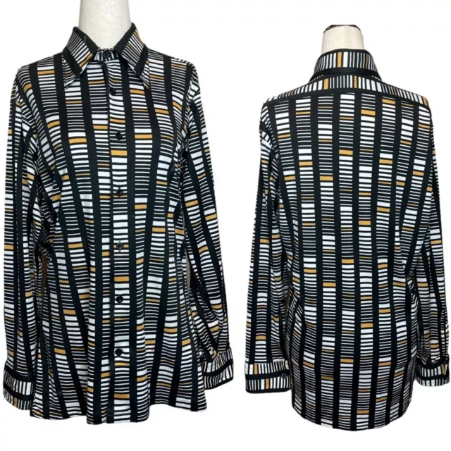 Vintage 1970s Retro Funky Print Button Up Pointed Collar Shirt Size Medium