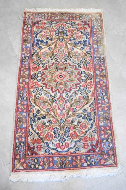 Alfombra de Lana Fantasía Floral Beis Rosa Azul (Descolorido) 60x116cm