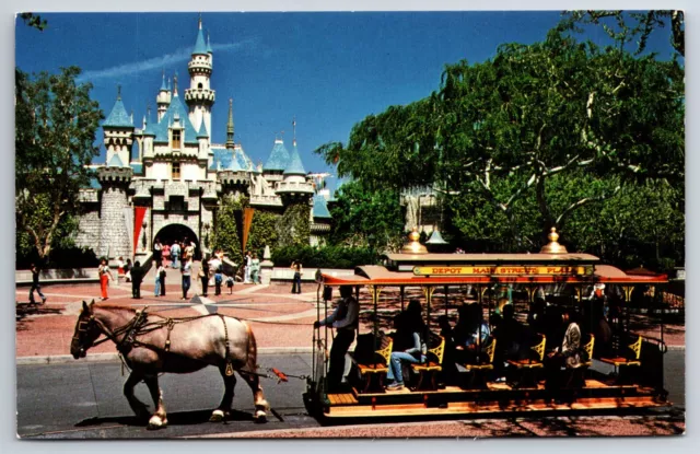 Disneyland Sleeping Beauty Castle California CA Horse Drawn Streetcar Postcard