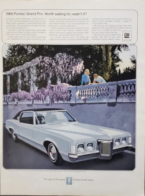 1969 Pontiac Grand Prix Automobile Car Pink Draping Flowers Print Ad