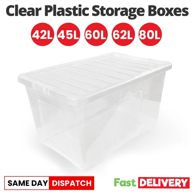 Clear Stackable Plastic Boxes WHAM CLEAR PLASTIC Storage Boxes With Lids Home Office Kitchen ...