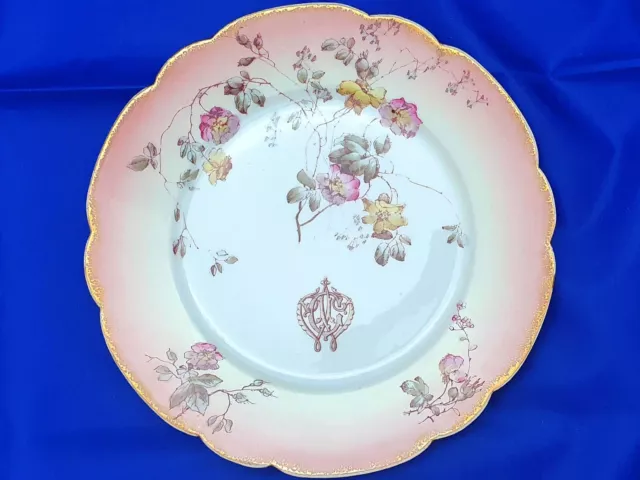 A 19thC ART NOUVEAU LIMOGES HAND PAINTED FLORAL WITH CREST SALAD/DESSERT PLATE