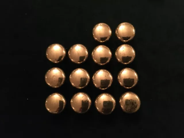 Lot of 14 Solid Brass Round Cabinet Knobs Drawer Pulls w/Screws 1 3/16” Dia.