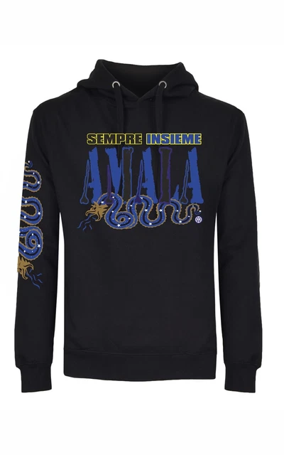 Felpa nera unisex con cappuccio e marsupio con stampa Amala
