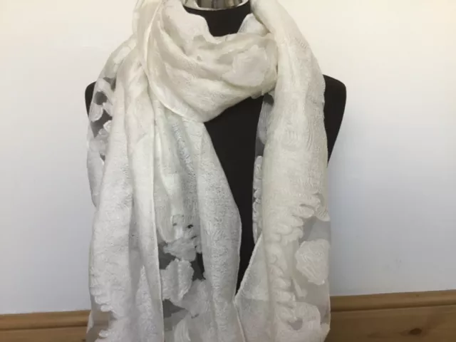 TU ladies Delicate Lightweight ivory scarf / wrap  with decorative centre panel