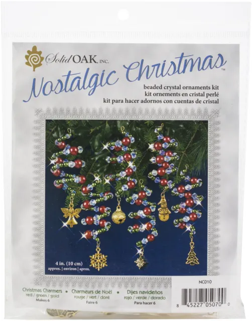 Kit de adorno de cristal con cuentas de Navidad de roble liso nostálgico-Rubí, verde y oro Navidad