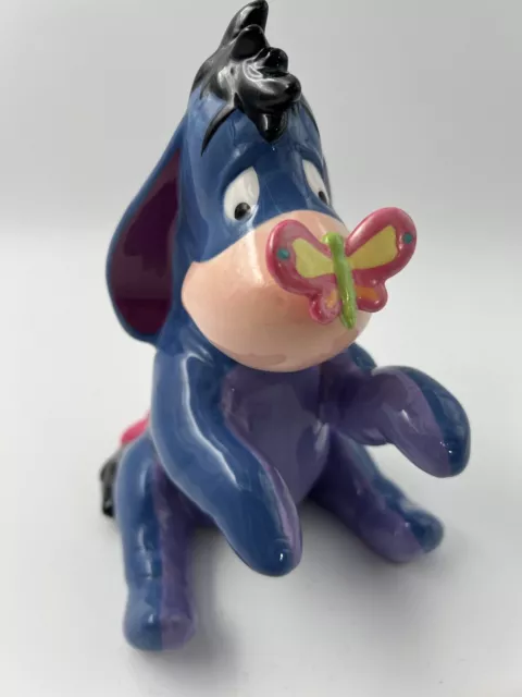 Disney Eeyore Butterfly 🦋 on His Nose Ceramic Coin Piggy Bank Blue & Purple