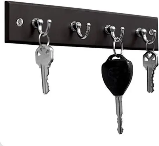 4 Hook Key Chain Wall Mount Hanger Holder on Plastic 8.5" x 1-5/8" Strip