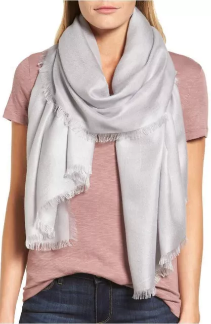 NORDSTROM Silk Cashmere Blend Gray Sconce Eyelash Scarf Wrap NEW Retail $99.00